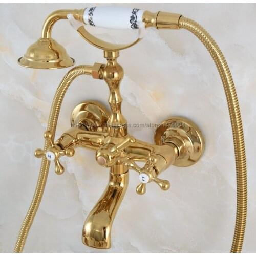 Gold Color Brass Wall Mounted Bathroom Clawfoot Bathtub Faucet & Hand Shower Basin Sink Mixer Tap & Hand Shower Nna851