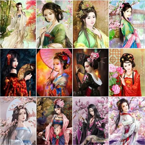 AZQSD Diy Oil Painting By Numbers Japanese Woman Hand Painted Gifts Picture By Number Canvas Portrait Acrylic Modern Wall Art