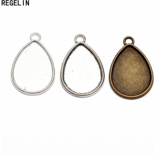 REGELIN High Qualtity 18*25mm 3colors Antique Bronze plated Drop shape Zinc Alloy Cabochon Base Setting Pendants bezel setting