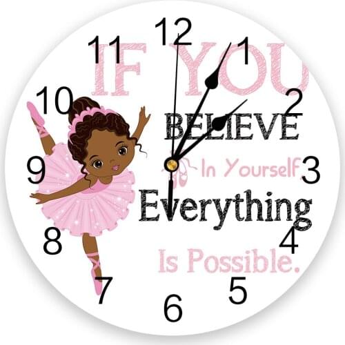 Pink African Ballet Girl Inspirational Print Wall Clock Wall Art Silent Non ticking Round Wall Watch for Home Decortaion Gift