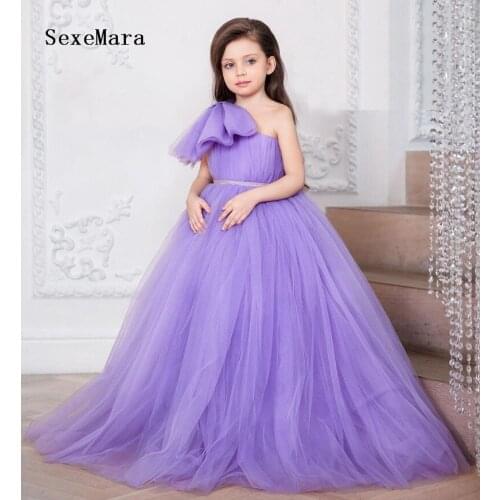 New Girls Party Dresses Kids Birthday Dress One Shoulder Puffy Tulle Long Flower Girl Dress Kids Clothes Photography Props