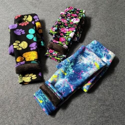 Autumn Winter Baby Girls Leggings 2021 Thick Warm Dot Pants Kid Girl Leopard Plus Velvet Pants Children Vintage Flowers Trousers