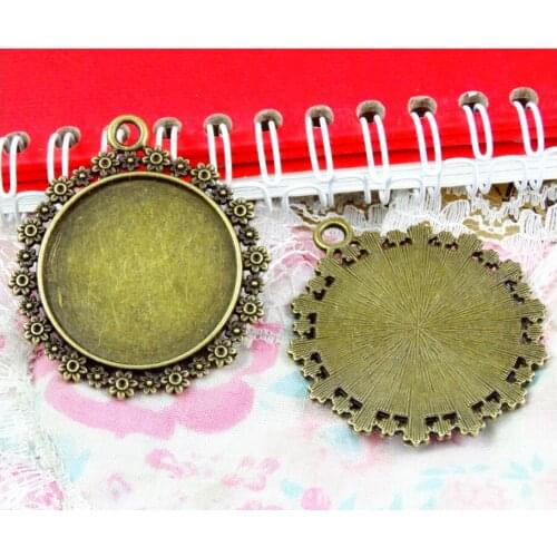 10pcs 30mm Inner Size Antique Bronze Plated Cabochon Base Setting Charms Flower Pendant Tray DIY accessories