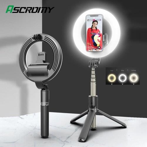 Portable Tripod Monopod SelfieStick With Ring Light For iPhone HUAWEI Xiaomi SmartPhone Stand Holder LED Camera Selfie Light Rin