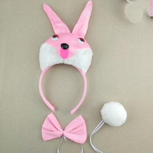 Women Boy Girl Animal Rabbit Ear Headbands Cosplay Props Birthday Party Costume Tail Tie Bow Halloween Fancy Dress Christmas