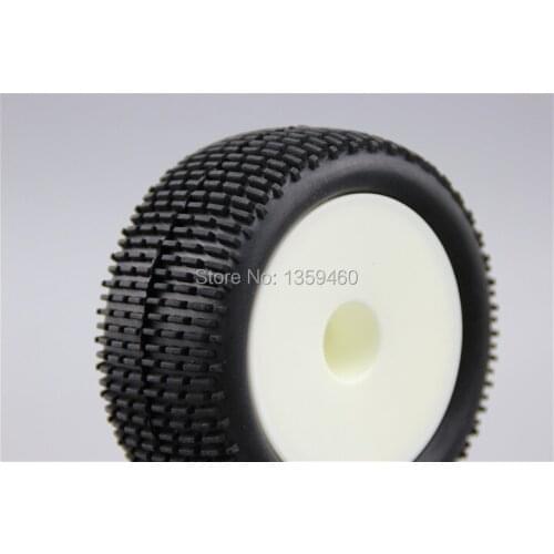 Pre-Glued 4pcs 1/10 Buggy Tires Tyre Lineae(Off-Road) Dish White Wheel Rim fits for 1:10 4WD Buggy Car 1/10 Tire