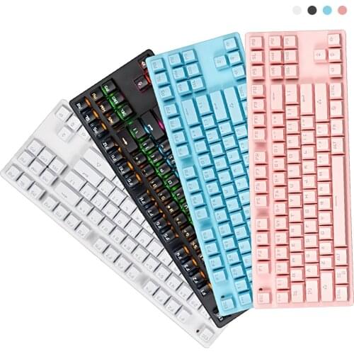 Wired Keyboard Real Mechanical Keyboard 87 Keys Blue Axis Desktop with LED Light Competitive for Office Computer Games Dustproof