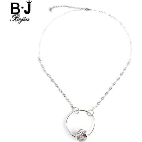 BOJIU Romantic New Necklace For Women Round Circle Natural Stone Silvery Cable Chain Pendant Necklace Top Festival Gifts NKS110