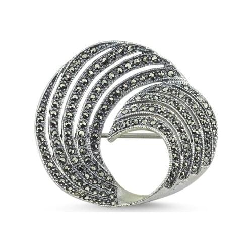 Silverlina Silver Marcasite Gemstone Brooch