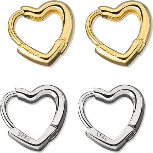 925 Sterling Silver French Punk серьги Romantic Small Heart Hoop Earrings for Women Gold Silver Christmas Party Jewelry