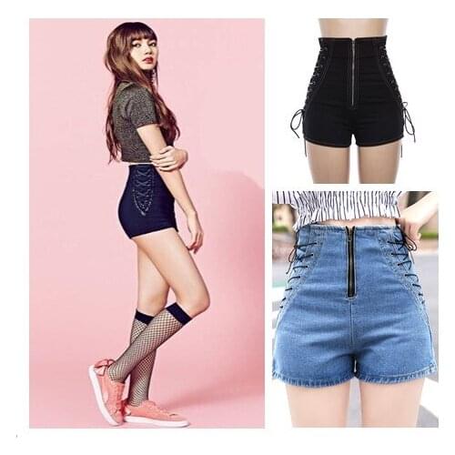 Kpop Korean Celebrity Blue sexy High waist slim shorts women summer new korean streetwear Harajuku design zipper denim shorts
