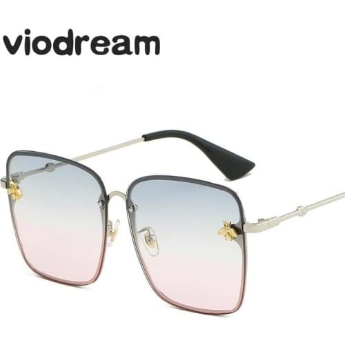 Viodream Square Alloy Bees Transparent Color Sea Films Sunglasses Female Metallic Vintage Sun glasses Oculos De Sol Feminino 228