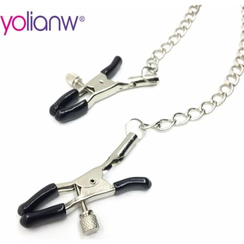 Nipple Clamps Breast Clamps with Metal Chain BDSM Adult Sex Toys for Women Silver + Black adult games