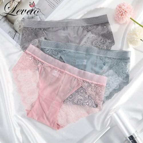 LEVAO Sexy Lace Panties For Women Underwear Fashion Panty Lingerie Female Solid Breathable Hollow Out Briefs Low-Rise Panties