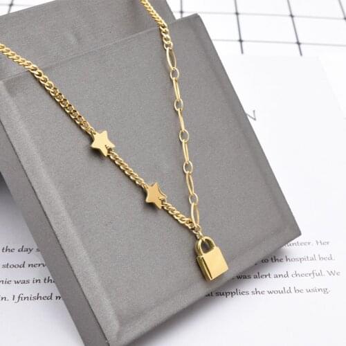 XIYANIKE 316L Stainless Steel Gold Color Star Lock Necklaces For Women Chokers 2021 Trend Fashion Hip Hop Festival Gift Jewelry