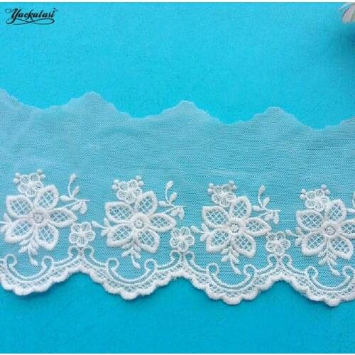 YACKALASI 14 Yds Soft Tulle Embroidered Lace Cotton Lace Mesh Trim DIY Garment Accessories Free Shipping 9.5cm