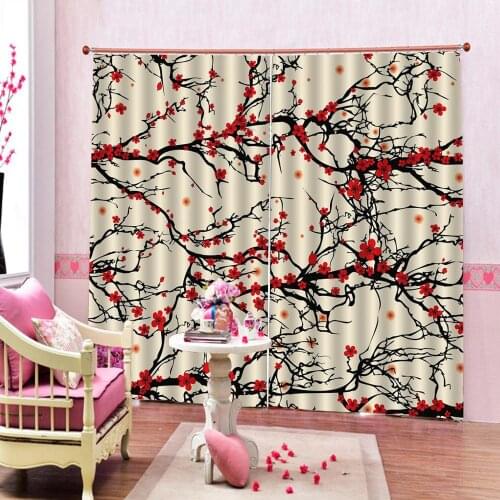 Chinese Style Ink Plum Blossom 3D Blackout Window Curtain For Living room Bedroom Blackout Home Decor Drapes 2 Panels With Hooks