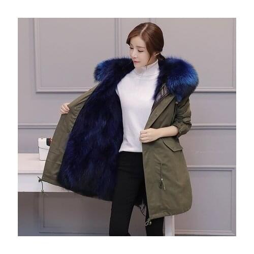 2020 New WInter Luxury Natural Fox Jacket Women Parkas Long Hooded Warm Raccoon Fur Collar OverCoat Plus size LX1061