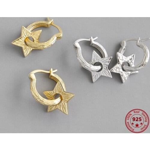 Hot Sale 100% S925 Sterling Silver Womens Earrings five-pointed Star Shape Personalized Fashion Simple charming Jewelry