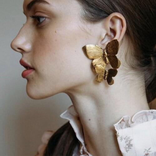 HuaTang Vintage Elegant Butterfly Drop Earrings for Women Gold Color Earrings Statement Ladies Fashion Party Jewelry Brincos