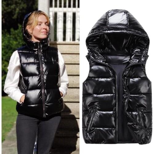 Women Winter Vests Hooded New Short Bright Color Vest Cotton Padded Jacket Sleeveless Female Winter Waistcoat Vest