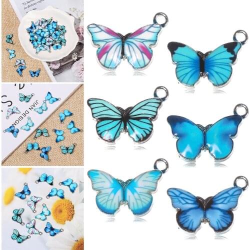 10PCS Butterfly Charms Blue Enamel DIY Material Handmade Jewelry Pendants Gift Necklace Bracelet Earrings Accessories Fashion