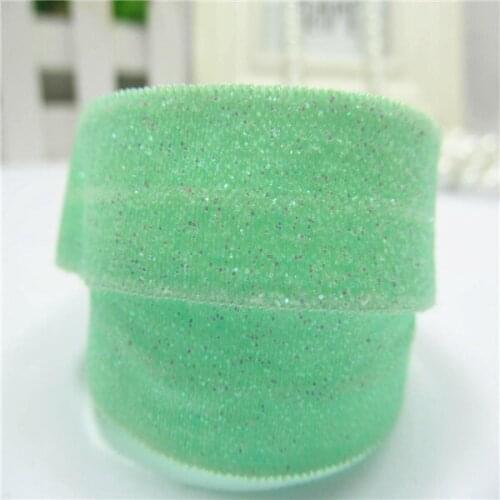 100yards/lot) 5/8 inch (15mm)Pastel Green Fold Over Elastic Glitter Ribbon