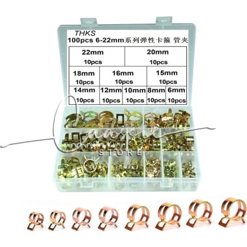 100 Pcs 6-22mm Spring Clips Fuel Line Hose Clips Water Pipe Air Tube Silicone Vacuum Hose Clamp Fastener