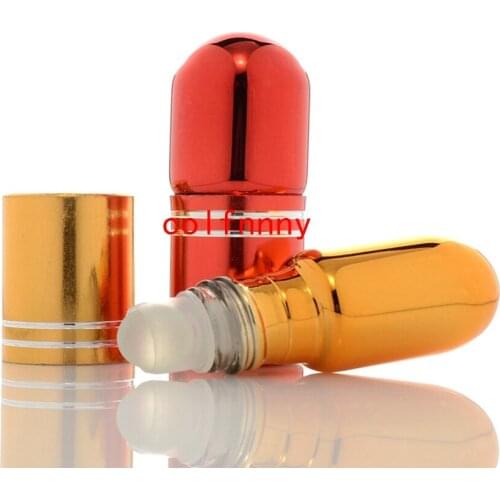 1000pcs/lot 3ml colorful Aluminum Small Glass Roll on Bottle Refillable Roller Essential Oil Bottle Travel Perfume Vials