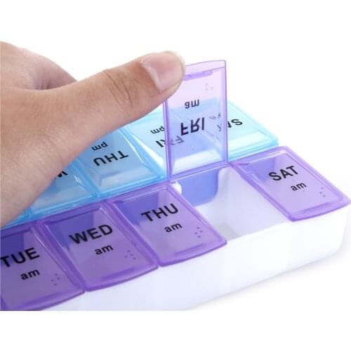 14 Compartments 7 Days Pill Case Organiser Tablet Storage Medical Weekly Box Containe With Clip Lids Medicine