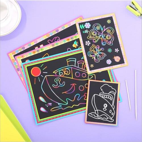 20Pcs Scratch Art Paper Magic Painting Paper Creative Scraping Drawing Toys Doodle Pad Coloring Cards Educational Girls Boys Toy