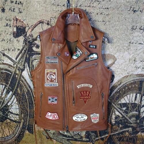 2021 Yellow Motorcycle Style Genuine Leather Vest Men Plus Size 4XL Real Natural Cowhide Spring Slim Fit Coat