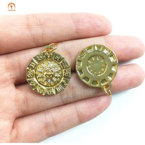 5pcs Gold Cubic Zircon Coin Pendants Sunflower Necklaces For Women Pendant Brass Sunflower Coin Charm Jewelry Set Earring Making