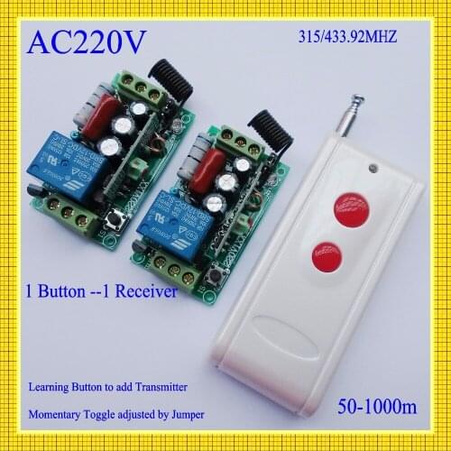 AC220V 10A Relay Remote Control Lighting Switch 315/433MHz Transmitter 2 Receiver Long Range Remote Switch Momentary Toggle