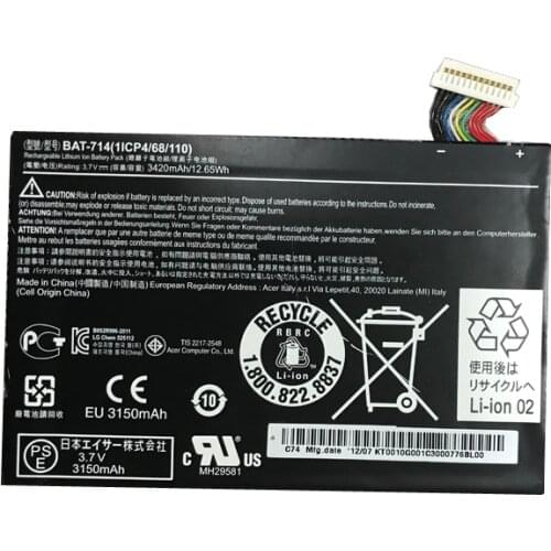 3420mah bat-714 battery for acer Acer Iconia Tab A110 KT0010G001 BAT-714 batteries