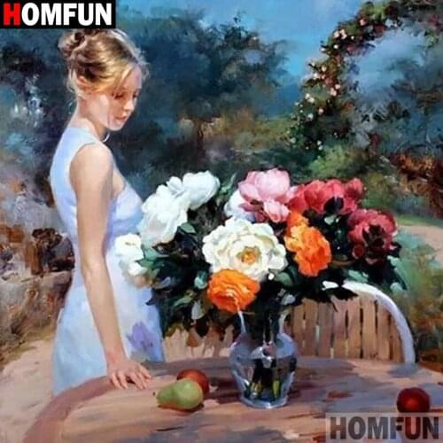HOMFUN 5D Diamond "Beauty flower" Diamond Embroidery Full Round/ Square Diy Diamond Painting Cross Stitch Home Decor A26062