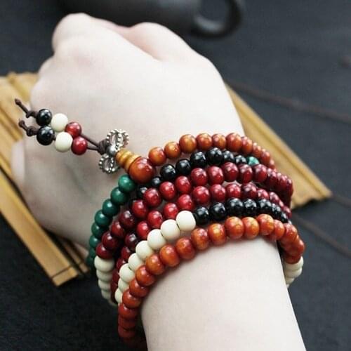 Imitation Red Sandalwood 108 Pieces of Wooden Buddha Beads Bracelet with Blessing Beads Bracelet Necklace Couple Bracelet