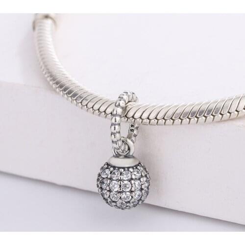 925 Sterling Silver Round Shape Pave-Set Brilliant-Cut Clear Pave Cubic Zirconia Delicate Charm Bracelet DIY Jewelry For Pandora