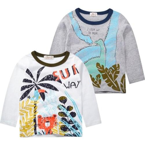 Be-Top Boys Childrens T-shirts Autumn Dinosaur Paradise Pattern kids Shirts Casual Crew Neck for Long Sleeve Top Baby Clothes