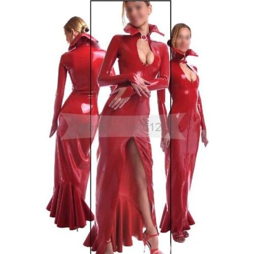 Red Rubber Latex Amazing Women Long Dress Sexy Female Evening Party Club Dresses BNLCM077