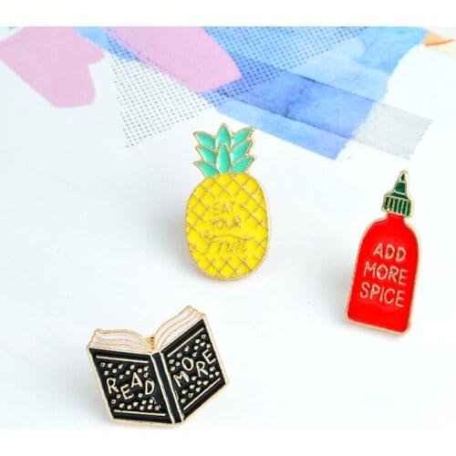 Pineapple EAT YOUR FRUIT ADD MORE SPICE READ MORE Book Enamel Brooch Denim clothes Pin Badge Fashion Jewelry gift for kids