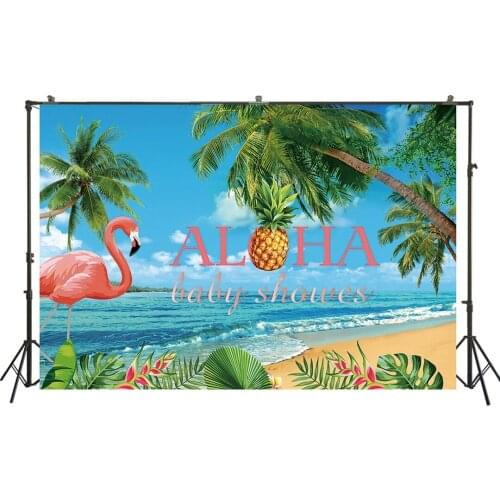 HUAYI Photography Background Tropical Flamingo Beach Party Baby Shower Birthday Party Decor Photobooth Backdrops Props W-2014
