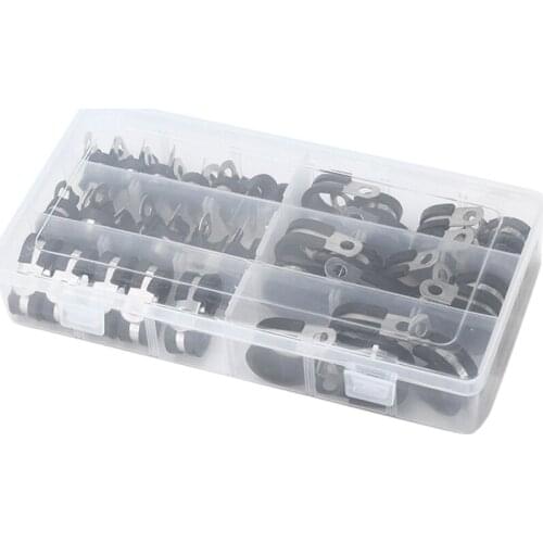 Cable Clamp,52Pcs Rubber Cushion Insulated Clamp.Stainless Steel Metal Clamp Rubber Gasket Insulation Pipe Clamp