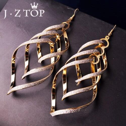 Jztop Punk Twisted Frosted Sequined Drop Earrings Woman Exaggerated Geometric Multi Layer Gold/Silver Color Long Dangle Earring