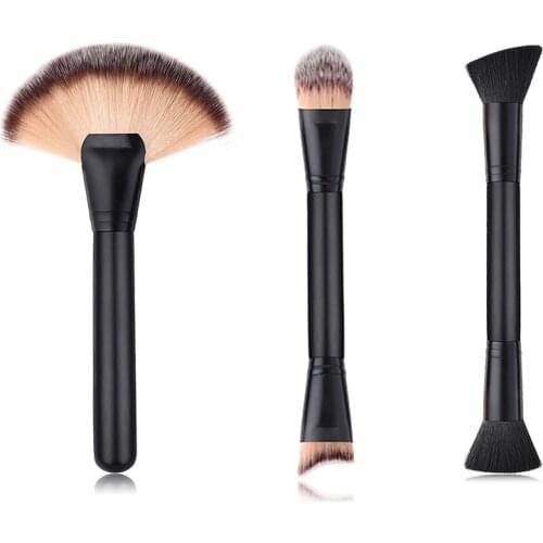 Makeup Brush Double Head Flat Top Kabuki Foundation Brush for Liquid Cream Powder Contour Buffing Blending Concealer Face Brush