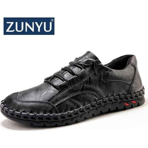 ZUNYU 4 Colors Genuine Leather Casual Men Shoes Walking Sneakers Men Casual Shoe Lace Up Mocassins Black Men Loafers Size 38-48