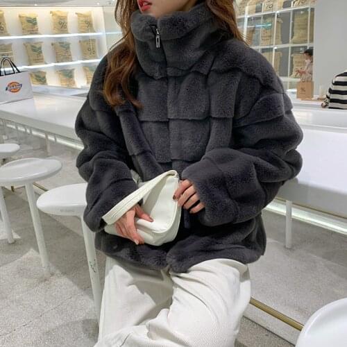 Fashion Winter Coat Women Luxury Plus Size Korean Style Stand Collar Thick Warm Long Sleeve Zipper Female Faux Fur Jacket
