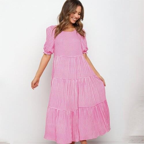 Summer woman midi Dress Fashion Print Polka Dot Casual Beach Boho Dresses 2021 Short Sleeve loose Vintage Dresses For Women red