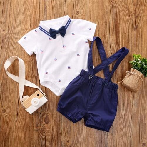 Summer Newborn Baby Boy Gentleman Outfit Set New born Baby Boys Clothes 0-1 Years Old 1st Birthday Top And Suspender Shorts Sets