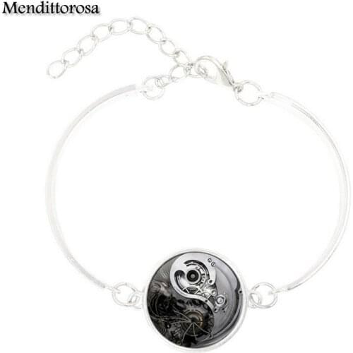 Mendittorosa Ying Yang Taichi Glass Crystal Bracelet Bangle For Women Round Bracelet Bangles Charm Jewelry Gifts Boy